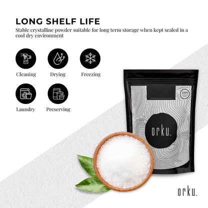 Hlpmedical Orku 1kg food-grade citric acid powder, non-GMO anhydrous preservative for cooking and health use.