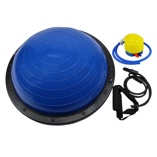 Blue Powertrain Fitness yoga ball for home gym workout, balance trainer for exercise and fitness routines.