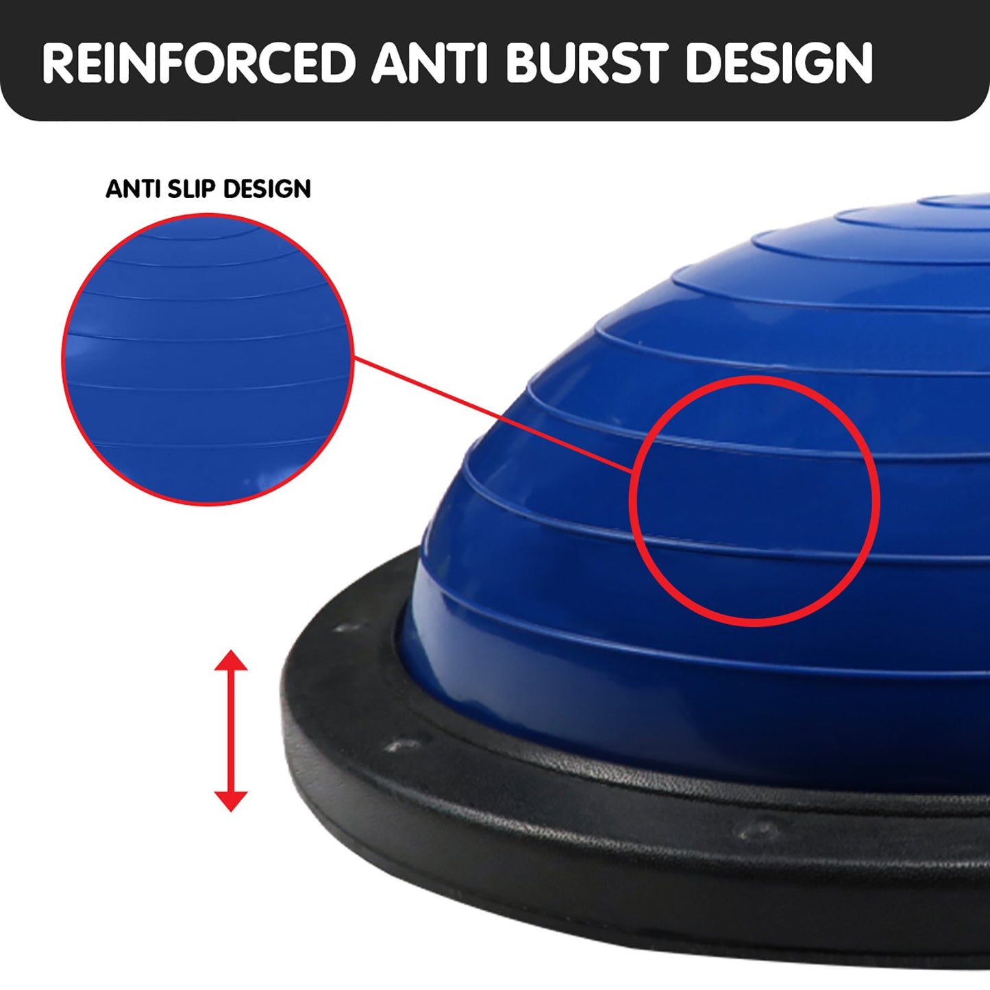 Blue Powertrain Fitness yoga ball used as a balance trainer for home gym workouts, designed for exercise and fitness routines.