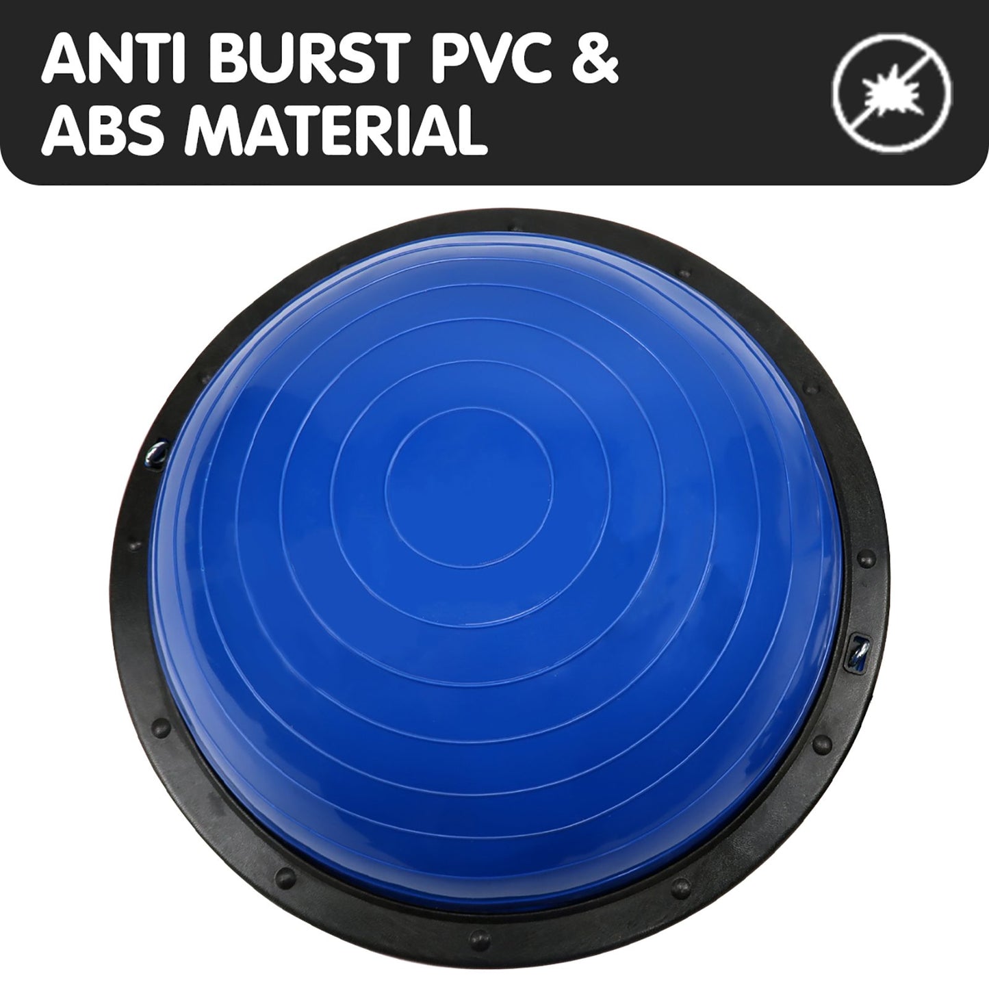 Blue Powertrain Fitness yoga ball used as a balance trainer for home gym workouts, by Hlpmedical.