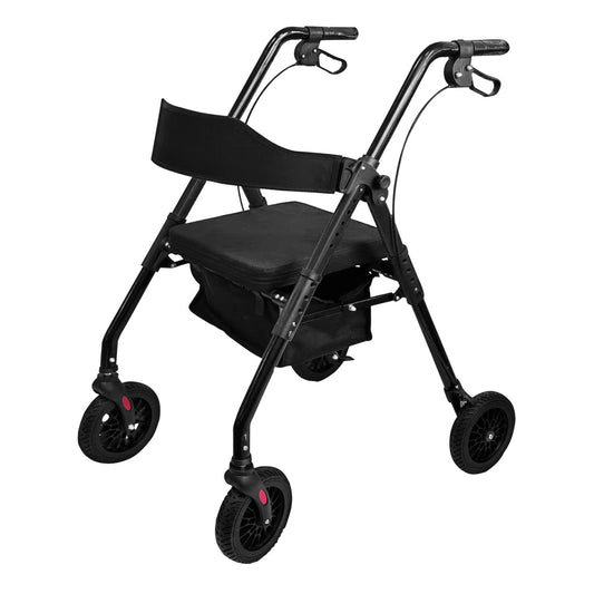 Black Orthonica Foldable Steel Rollator by Hlpmedical with 136kg capacity, featuring a sturdy frame for mobility and accessibility.