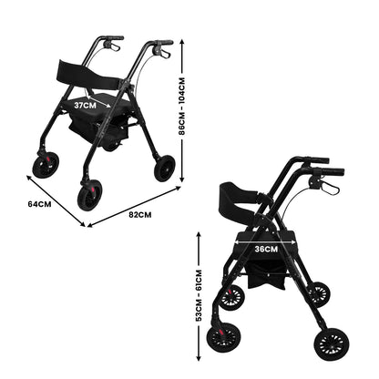 Black Orthonica foldable steel rollator by Hlpmedical with 136kg capacity, featuring a sturdy frame and adjustable handle for mobility.