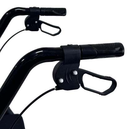 Black Orthonica foldable steel rollator with 136kg capacity, featuring mobility and accessibility design by Hlpmedical.