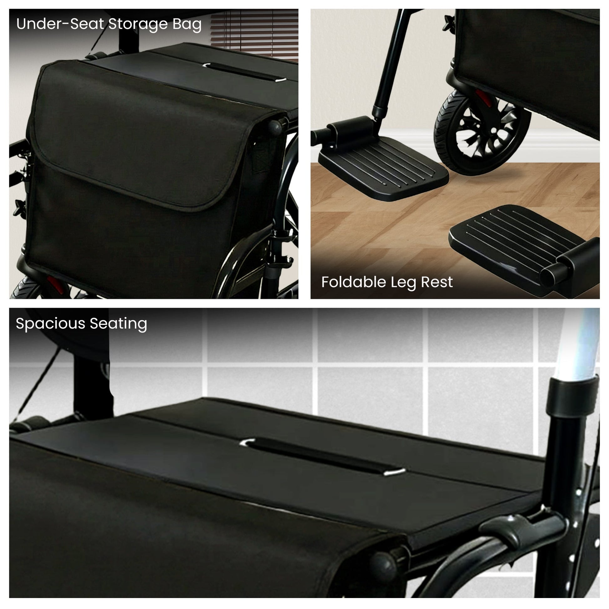 Black and silver Orthonica 2-in-1 rollator wheelchair by Hlpmedical with foldable frame, designed for mobility and accessibility.
