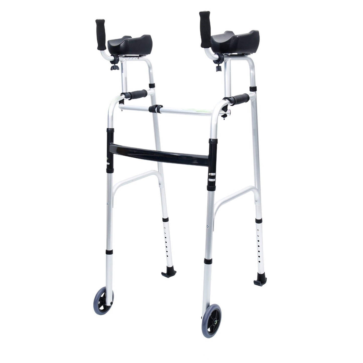 Hlpmedical Orthonica folding rollator walker with adjustable handles, aluminum frame, and cane storage box for mobility aid.