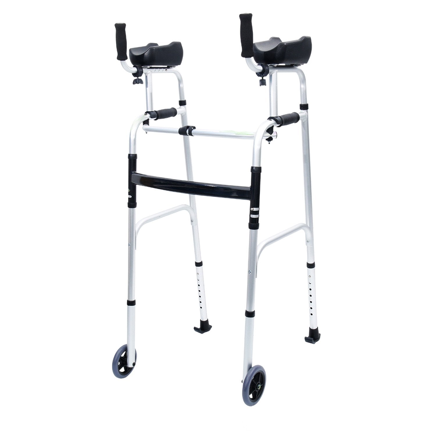 Hlpmedical Orthonica folding rollator walker with adjustable handles, aluminum frame, and cane storage box for mobility aid.