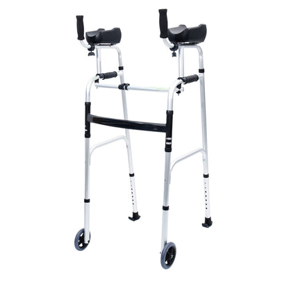 Hlpmedical Orthonica folding rollator walker with adjustable handles, aluminum frame, and cane storage box for mobility aid.