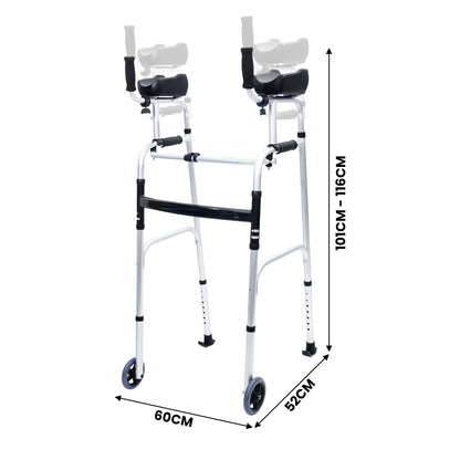 Hlpmedical Orthonica folding rollator walker with adjustable handles, aluminum frame, and cane storage box for mobility support.