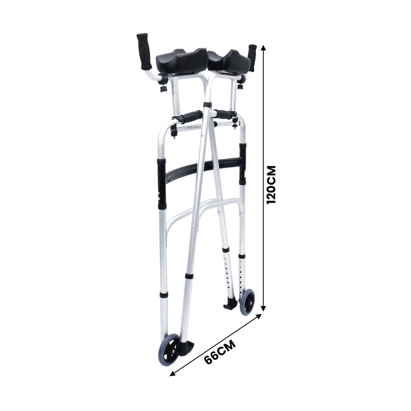 Hlpmedical Orthonica folding rollator walker with adjustable handles, aluminum frame, cane box, and safety wheels for mobility assistance.