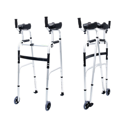 Hlpmedical Orthonica folding rollator walker with adjustable handles, aluminum frame, and cane box for mobility support.
