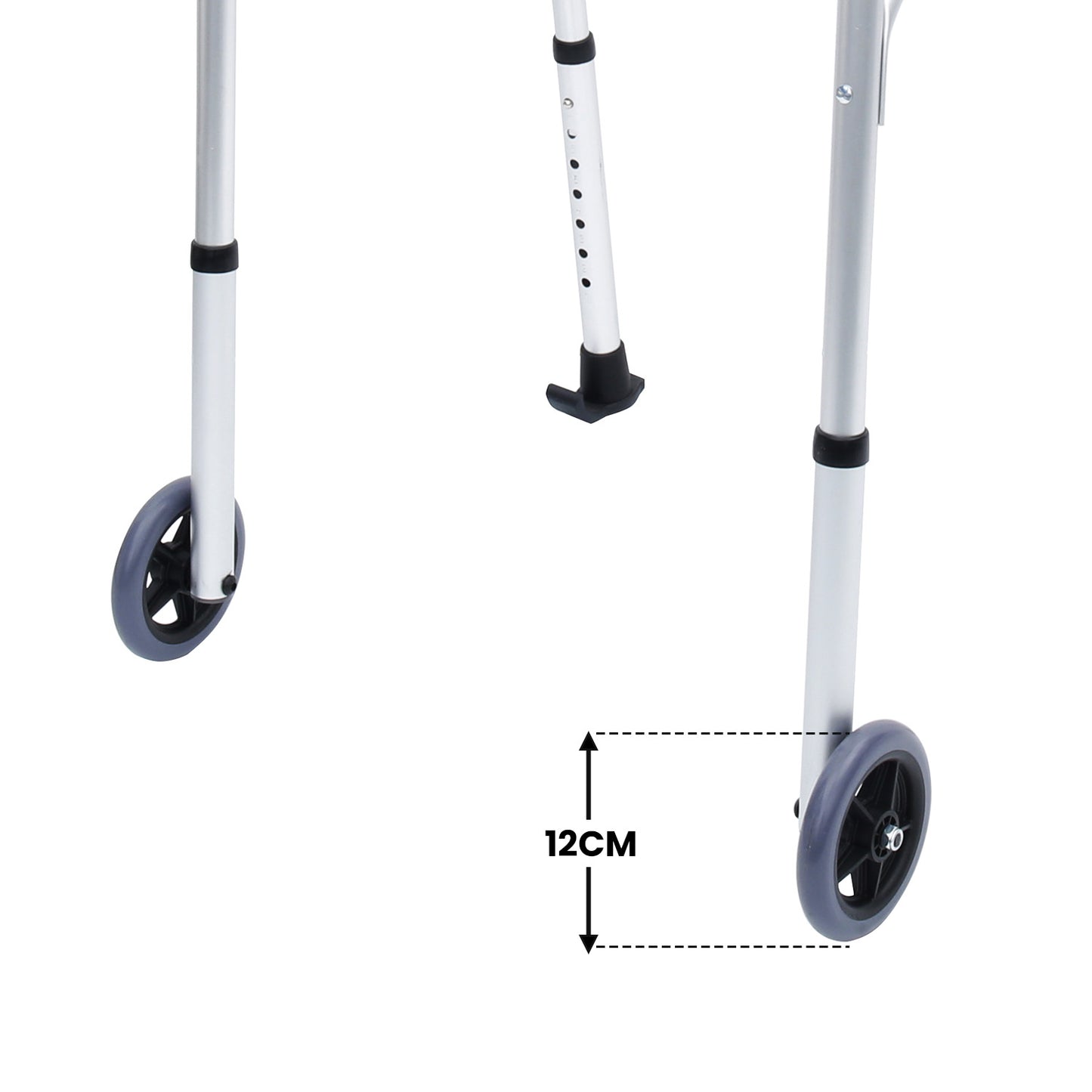 Hlpmedical Orthonica folding rollator walker with adjustable handles, aluminum frame, and cane box for mobility and support.