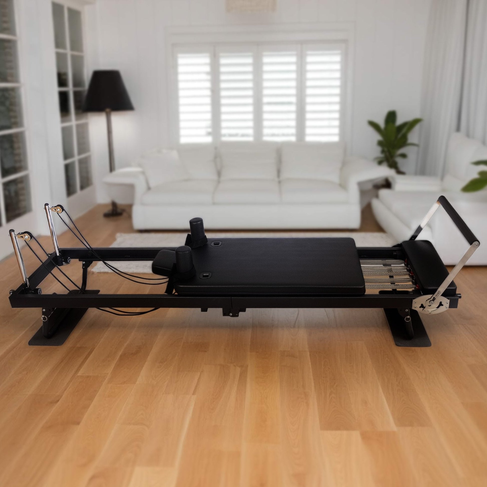 Hlpmedical Powertrain Aria Steel Foldable Pilates Board Reformer with footbar, sitting box, jumpboard, and platform extender for full-body fitness