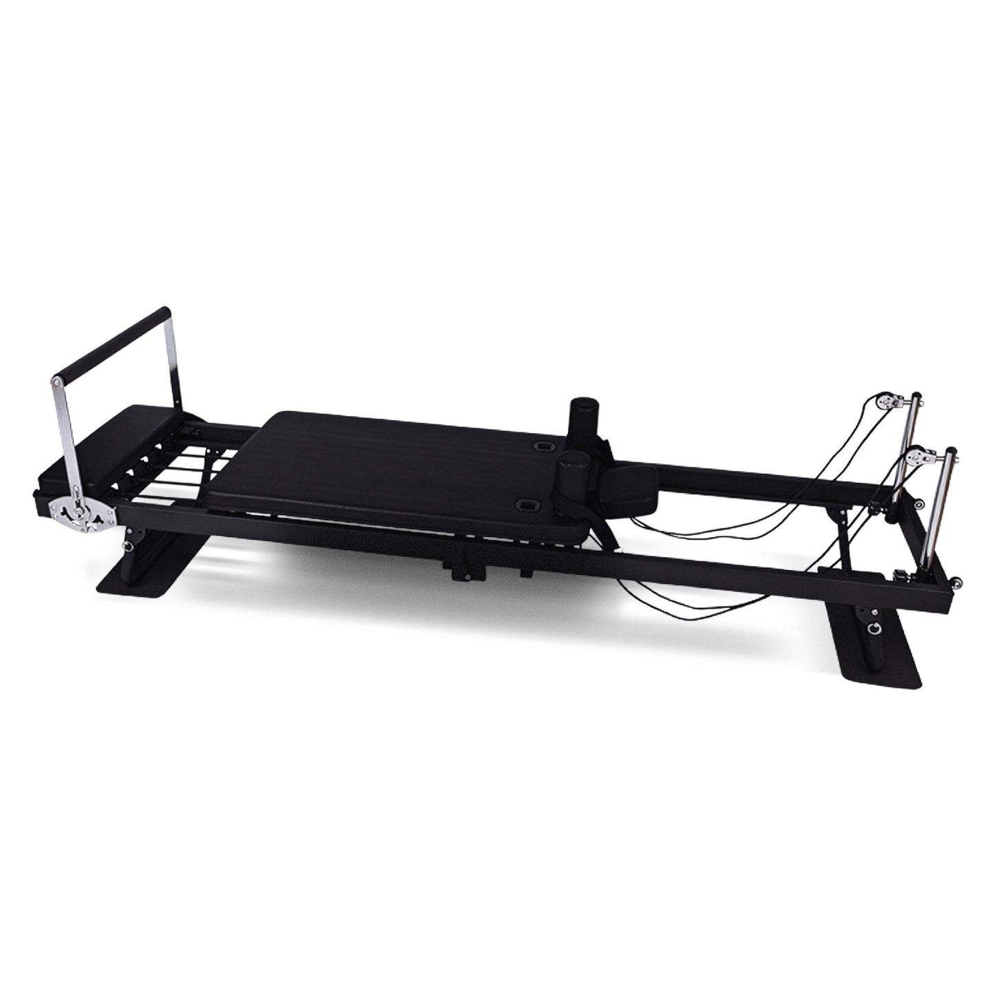 Hlpmedical Powertrain Aria Steel Foldable Pilates Board Reformer with jumpboard, footbar, and sitting box for full-body indoor fitness.