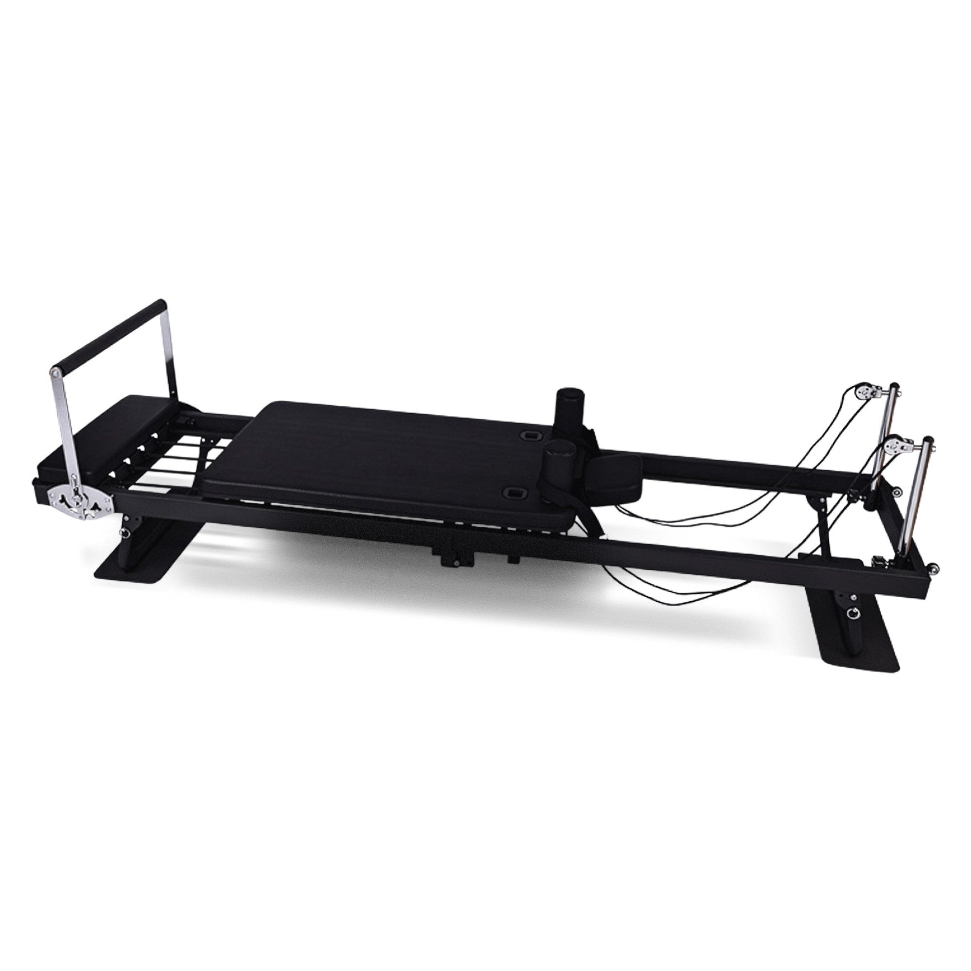 Hlpmedical Powertrain Aria Steel Foldable Pilates Board Reformer with jumpboard, footbar, and sitting box for full-body indoor fitness.