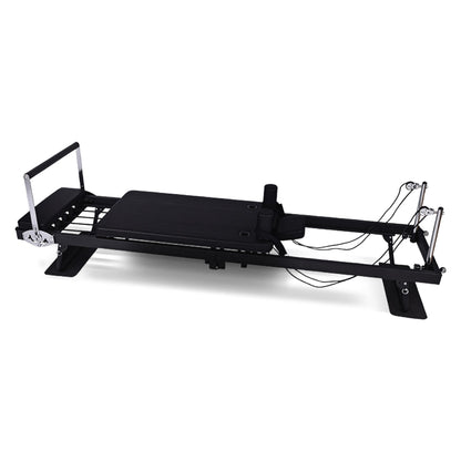 Hlpmedical Powertrain Aria Steel Foldable Pilates Board Reformer with jumpboard, footbar, and sitting box for full-body indoor fitness.