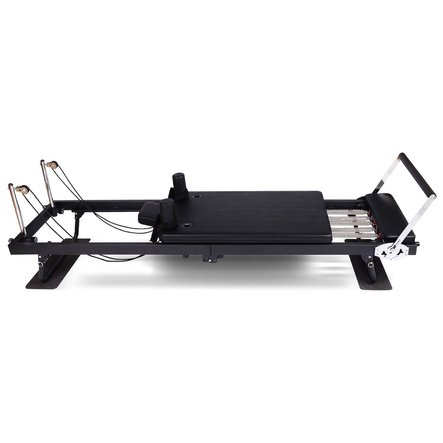 Hlpmedical Powertrain Aria Steel Foldable Pilates Board Reformer with footbar, jumpboard, and sitting box for full-body indoor fitness.