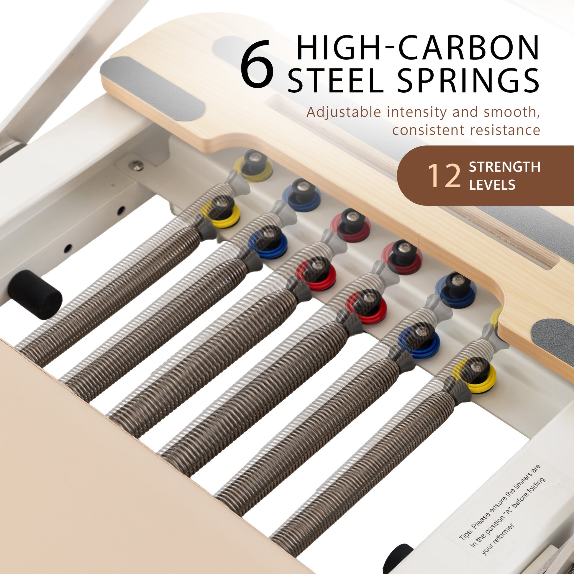 Hlpmedical Powertrain Velora beige aluminium foldable Pilates reformer with core exercise accessories and footbar for full-body workouts.