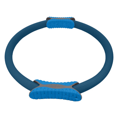 Blue Powertrain Pilates ring band for yoga and home workouts by Hlpmedical, flexible exercise equipment for fitness routines.