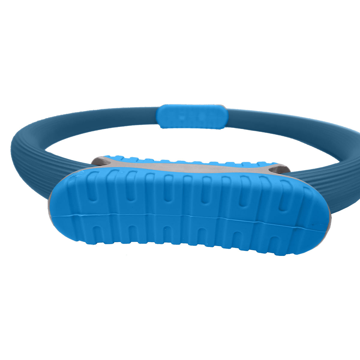Blue Powertrain Pilates Ring from Hlpmedical for yoga and home workouts, showing the circular exercise resistance band on a white background.