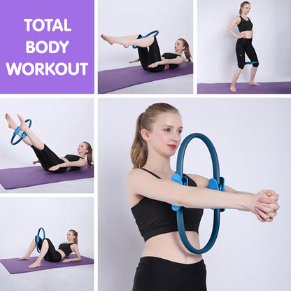 Blue Powertrain Pilates Ring Band by Hlpmedical for yoga and home workouts, showing the flexible exercise resistance ring.