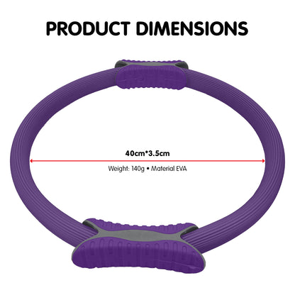 Purple Powertrain Pilates ring from Hlpmedical for yoga and home workout exercises, showing a close-up of the fitness resistance band.