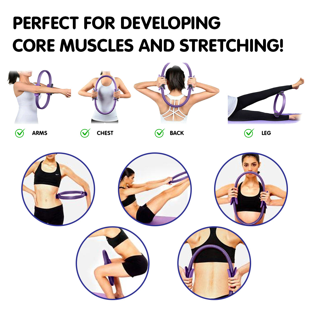 Purple Powertrain Pilates Ring Band for yoga and home workouts, made by Hlpmedical, ideal for strength and flexibility exercises.