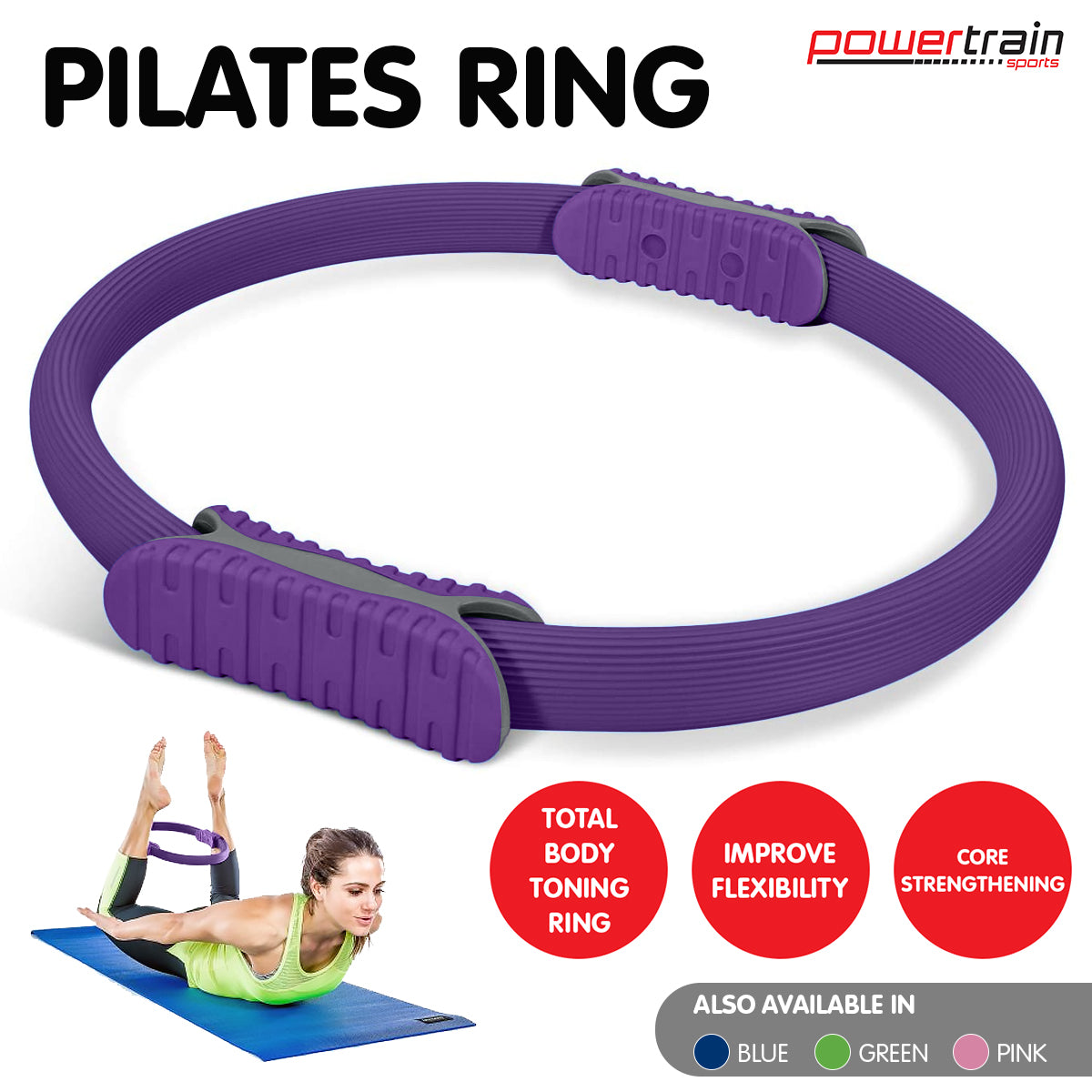Purple Powertrain Pilates ring band for yoga and exercise, Hlpmedical fitness equipment for home workout and strength training