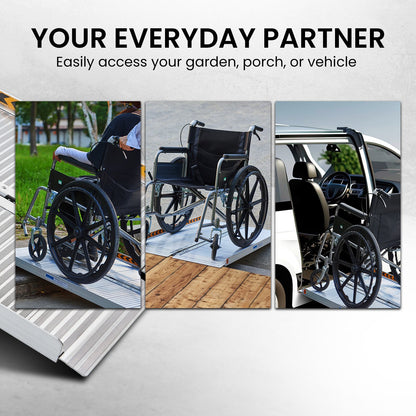 Hlpmedical Kartrite 3ft aluminium foldable wheelchair ramp for mobility and accessibility, shown extended on flat surface.