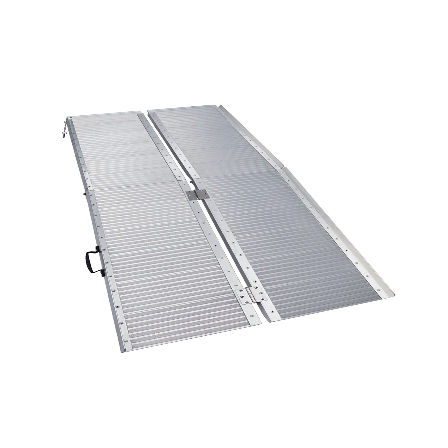 Silver Kartrite 4ft aluminium foldable wheelchair ramp with non-slip surface, designed for automotive loading and mobility aid access.