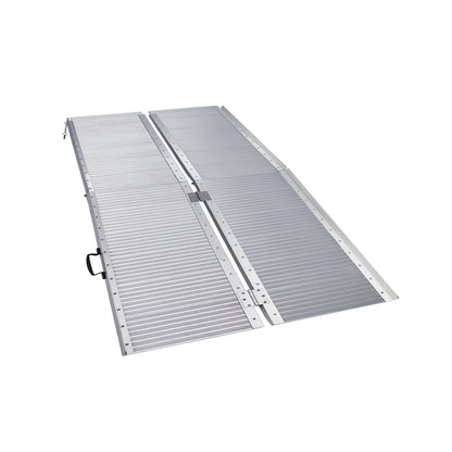 Silver Kartrite 4ft aluminium foldable wheelchair ramp with non-slip surface, designed for automotive loading and mobility aid access.
