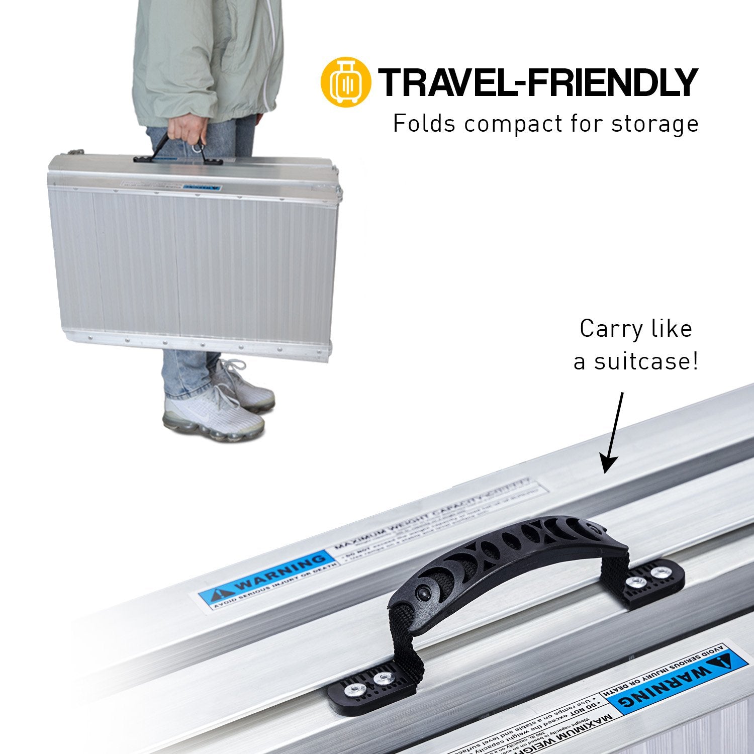 Silver Kartrite 4ft aluminium foldable wheelchair ramp with non-slip surface for easy loading and accessibility.