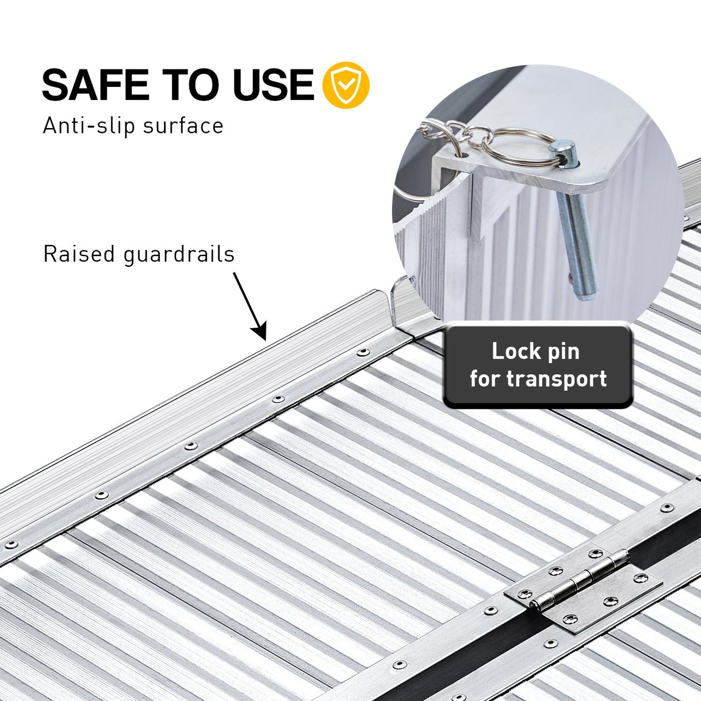 Silver Kartrite 4ft aluminium foldable wheelchair ramp by Hlpmedical, non-slip surface, ideal for automotive loading and accessibility.