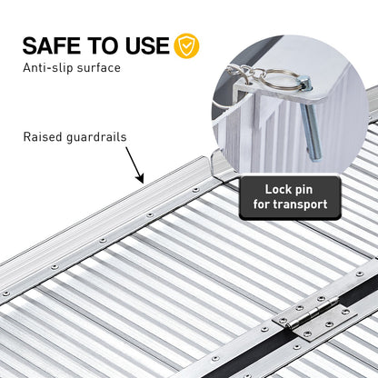Silver Kartrite 4ft aluminium foldable wheelchair ramp by Hlpmedical, non-slip surface, ideal for automotive loading and accessibility.