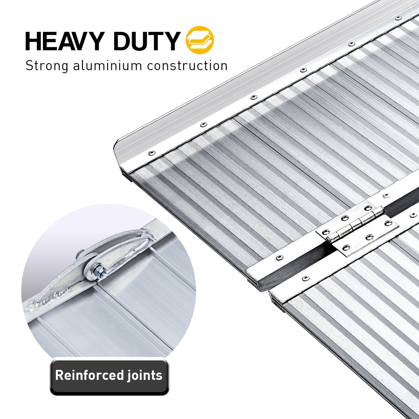Silver Kartrite 5ft aluminium foldable wheelchair ramp with non-slip surface, designed for easy vehicle and home access.