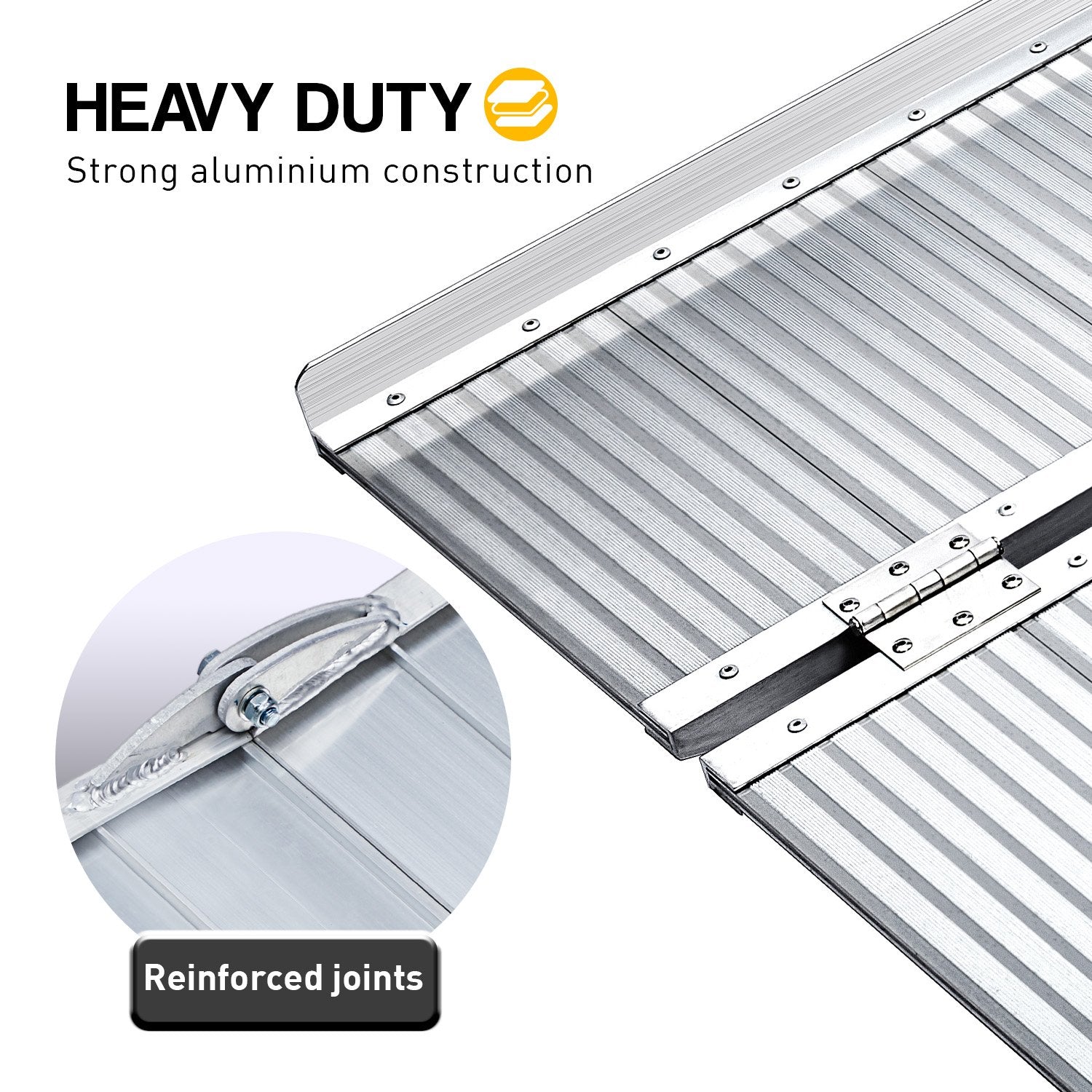 Silver Kartrite 5ft aluminium foldable wheelchair ramp with non-slip surface, designed for easy vehicle and home access.
