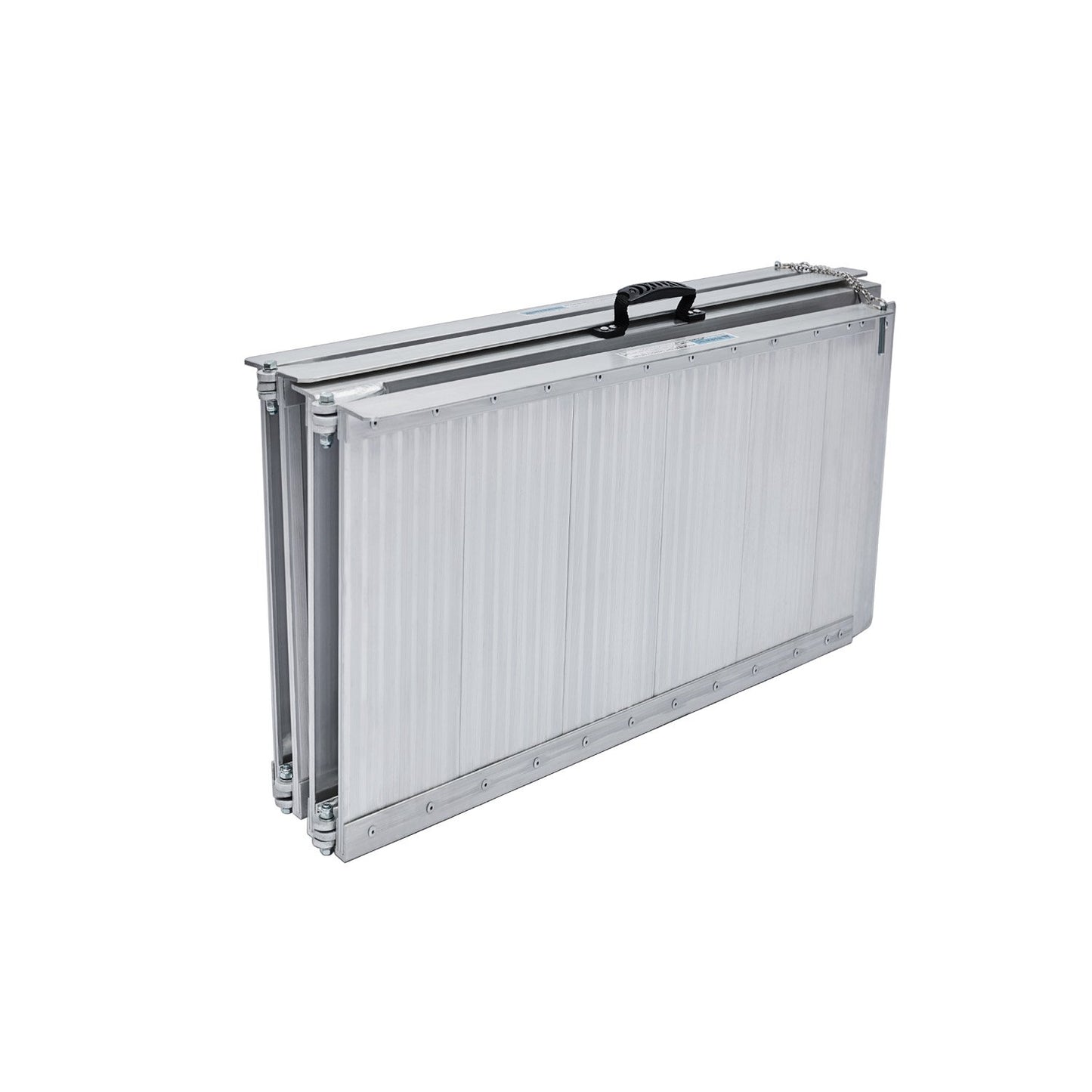 Silver Kartrite 5ft aluminium foldable wheelchair ramp by Hlpmedical with non-slip surface for easy vehicle access.