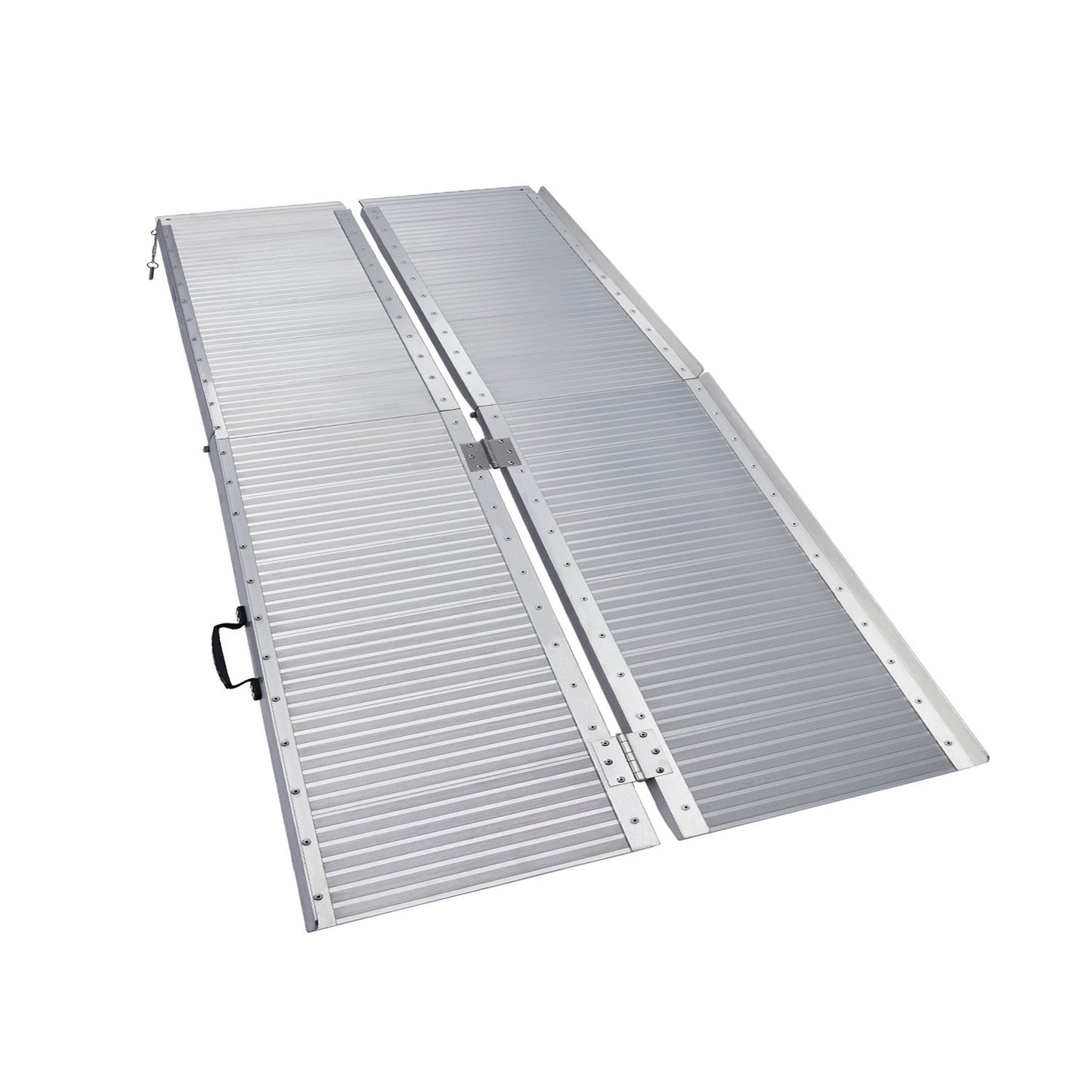 Silver Kartrite 5ft aluminium foldable wheelchair ramp by Hlpmedical with non-slip surface for automotive loading assistance.