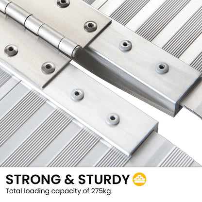 Silver Kartrite 6ft aluminium foldable wheelchair ramp with non-slip surface for safe mobility and accessibility.