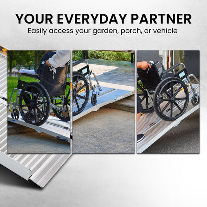 Silver Kartrite 6ft Aluminium Foldable Wheelchair Ramp by Hlpmedical with non-slip surface for improved mobility and safety