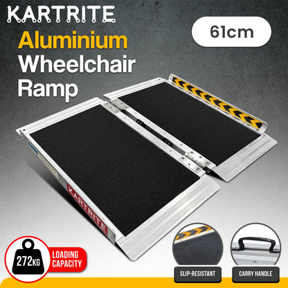 Hlpmedical Kartrite aluminium wheelchair ramp, 2ft with high grip surface, safety side rails, locking pin, and carry handle.