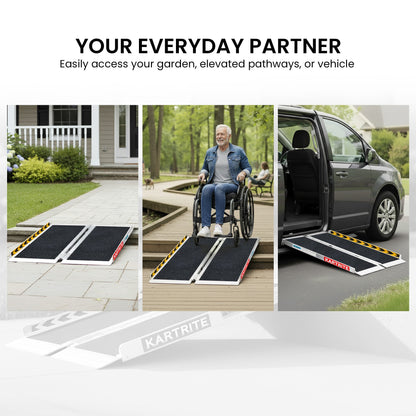 Hlpmedical Kartrite aluminium 2ft wheelchair ramp with high grip surface, safety side rails, locking pin, and carry handle for mobility.