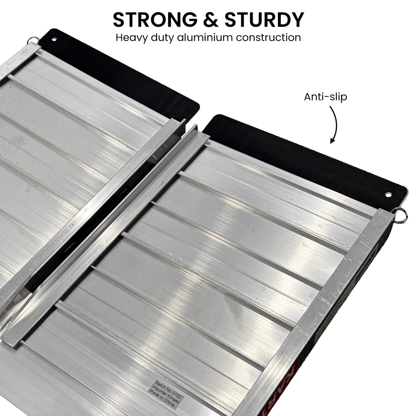 Hlpmedical Kartrite aluminium wheelchair ramp, 2ft length with high grip surface, safety side rails, locking pin, and carry handle.