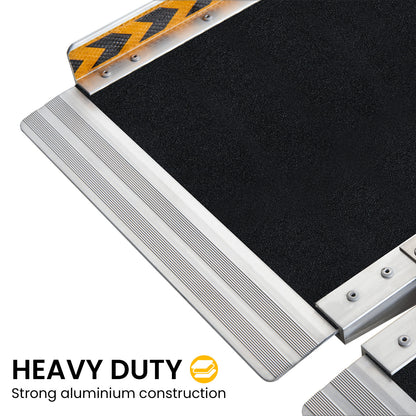 Hlpmedical Kartrite 8ft folding aluminium wheelchair ramp for portable mobility access with non-slip surface and side safety rails.