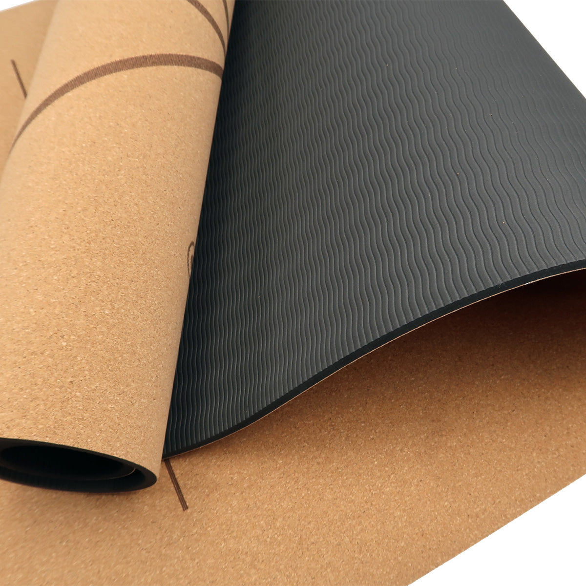 Hlpmedical Powertrain Cork yoga mat with carry straps, ideal for home gym Pilates and yoga practice, textured surface for stability.