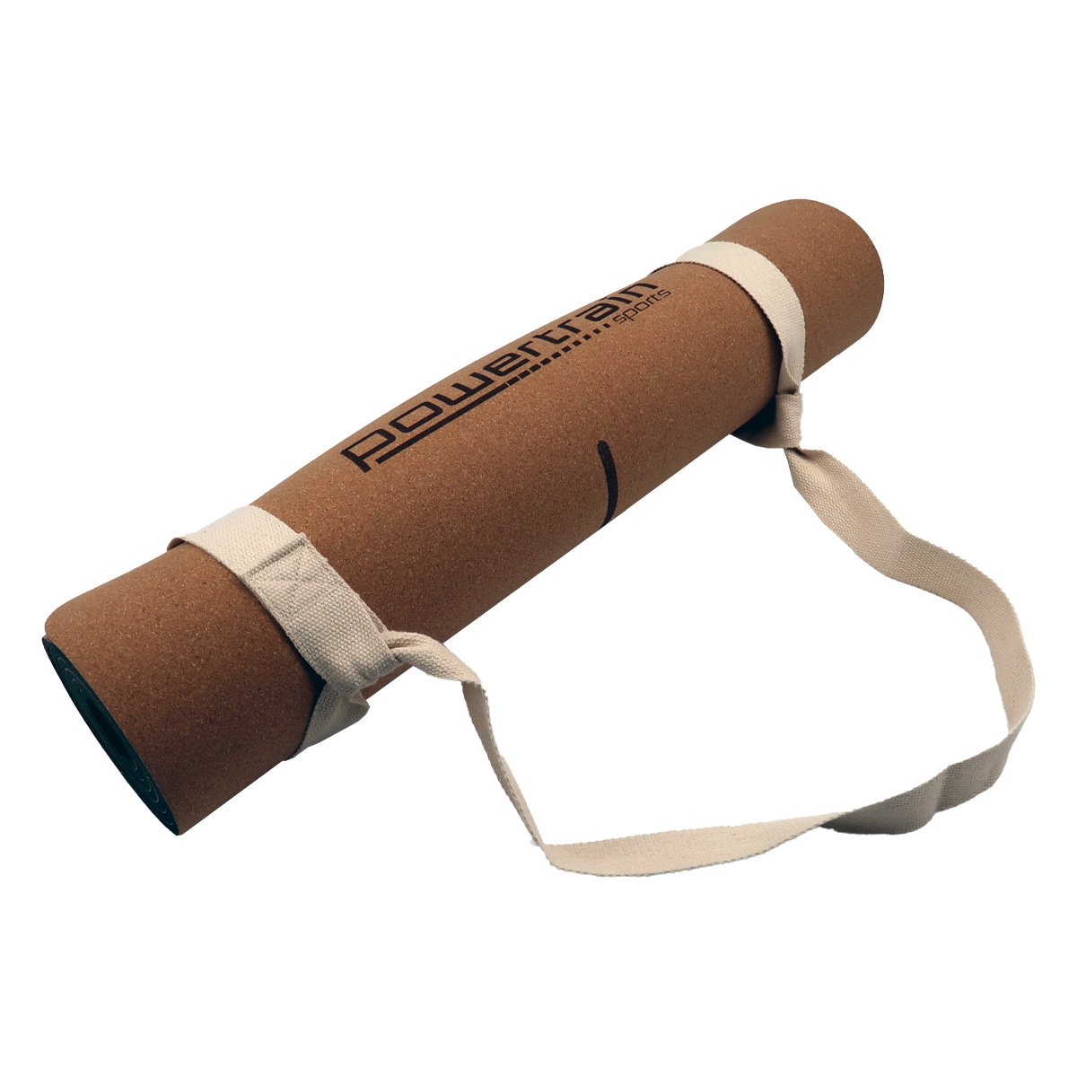 Hlpmedical Powertrain Cork yoga mat with carry straps, ideal for home gym Pilates and fitness exercises, textured cork surface.