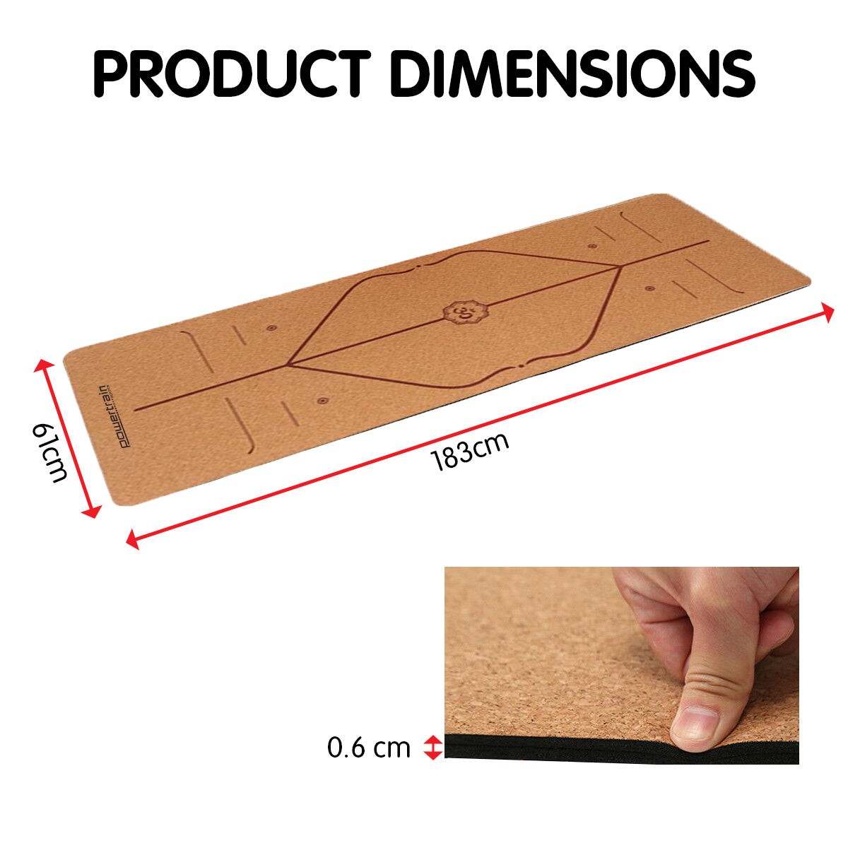Hlpmedical Powertrain Cork Yoga Mat with carry straps, ideal for home gym Pilates and yoga practice, featuring a textured cork surface.