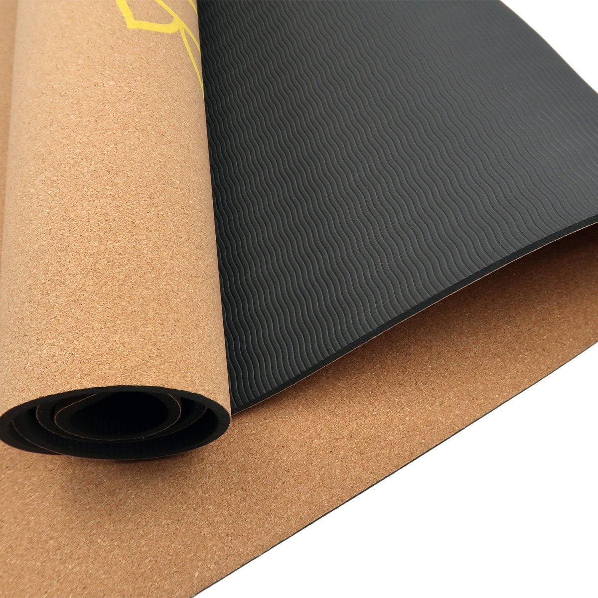 Hlpmedical Powertrain Cork Yoga Mat with carry straps, ideal for Pilates and home gym workouts, featuring natural cork surface.