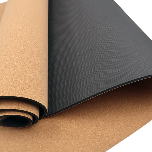Hlpmedical Powertrain Cork Yoga Mat with carry straps, plain design, ideal for home gym Pilates and exercise routines.
