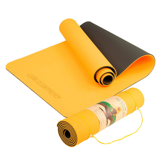 Hlpmedical Powertrain TPE yoga exercise mat in orange, 8mm thick for Pilates and home gym workouts