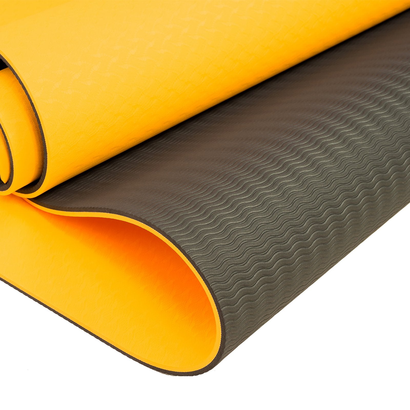 Orange Powertrain TPE yoga exercise mat by Hlpmedical, 8mm thick, ideal for Pilates and home gym fitness routines.